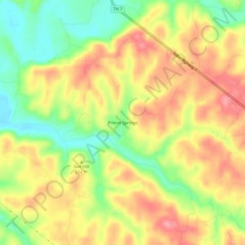 Mappa topografica Primm Springs, altitudine, rilievo