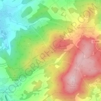 Mappa topografica Modauquelle, altitudine, rilievo