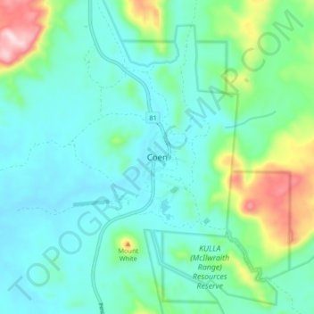Mappa topografica Coen, altitudine, rilievo