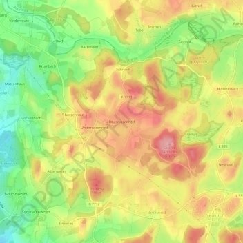 Mappa topografica Oberrussenried, altitudine, rilievo
