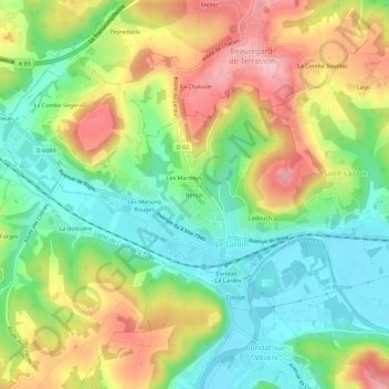 Mappa topografica Bersac, altitudine, rilievo