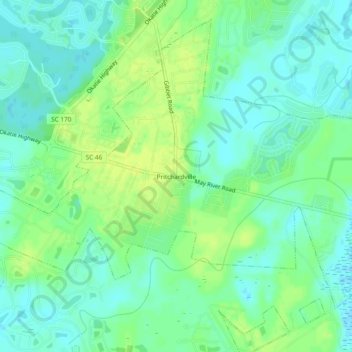Mappa topografica Pritchardville, altitudine, rilievo