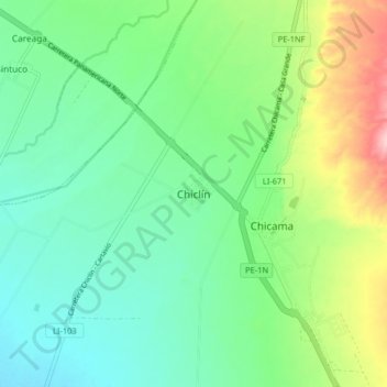 Mappa topografica Chiclín, altitudine, rilievo