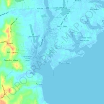 Mappa topografica Deale, altitudine, rilievo