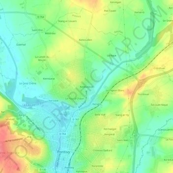 Mappa topografica Kerdudaval, altitudine, rilievo