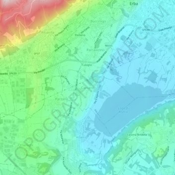 Mappa topografica Carcano, altitudine, rilievo