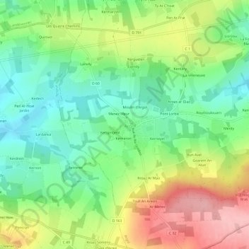 Mappa topografica Kerampran, altitudine, rilievo