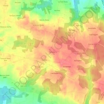 Mappa topografica Penhoët, altitudine, rilievo