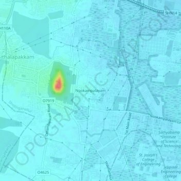 Mappa topografica Nookampalayam, altitudine, rilievo