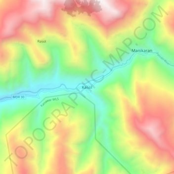 Mappa topografica Kasol, altitudine, rilievo