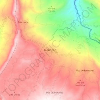 Mappa topografica Icononzo, altitudine, rilievo