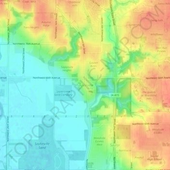 Mappa topografica Saylorville, altitudine, rilievo