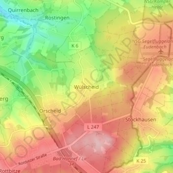 Mappa topografica Wülscheid, altitudine, rilievo