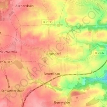 Mappa topografica Reinsdorf, altitudine, rilievo