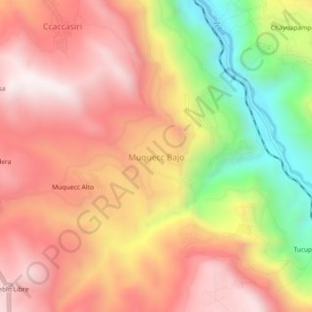 Mappa topografica Muquecc Bajo, altitudine, rilievo