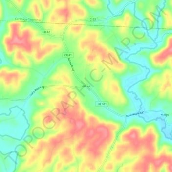Mappa topografica Alfred, altitudine, rilievo