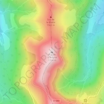 Mappa topografica Puy de la Tourte, altitudine, rilievo