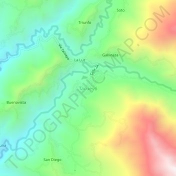 Mappa topografica Tacueyó, altitudine, rilievo