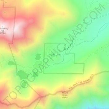 Mappa topografica Virginia Lakes, altitudine, rilievo