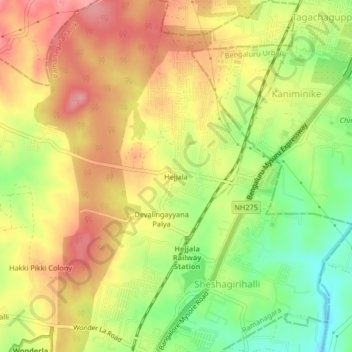 Mappa topografica Hejjala, altitudine, rilievo