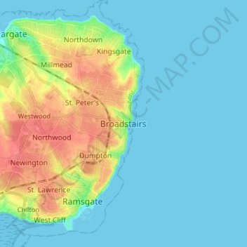 Mappa topografica Broadstairs, altitudine, rilievo