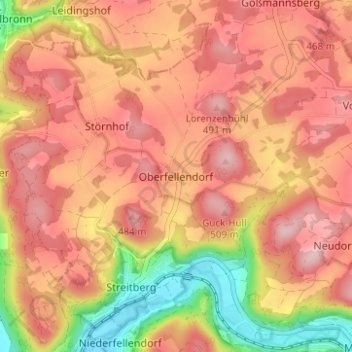 Mappa topografica Oberfellendorf, altitudine, rilievo