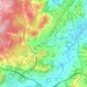 Mappa topografica Culleredo, altitudine, rilievo