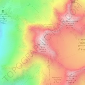 Mappa topografica Vertainspitze, altitudine, rilievo