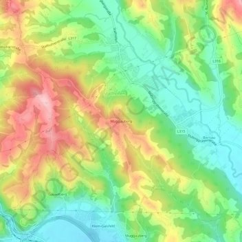 Mappa topografica Muggauberg, altitudine, rilievo