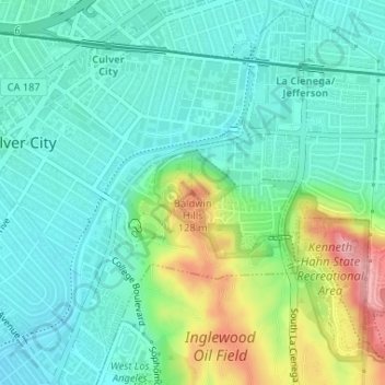Mappa topografica Baldwin Hills, altitudine, rilievo