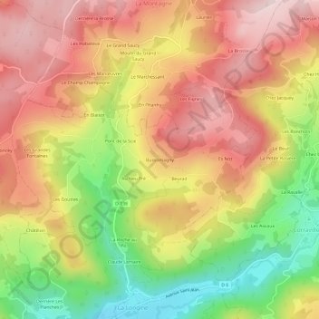 Mappa topografica Bussomagny, altitudine, rilievo