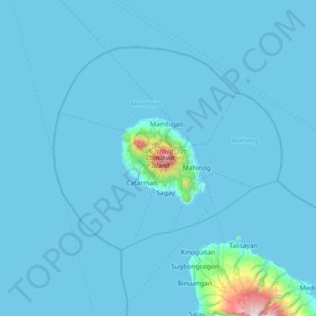 Mappa topografica Camiguin Island, altitudine, rilievo