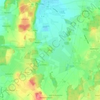 Mappa topografica Polsing, altitudine, rilievo