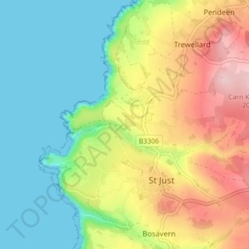 Mappa topografica Kenidjack, altitudine, rilievo