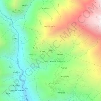 Mappa topografica Lassere, altitudine, rilievo