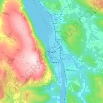 Mappa topografica Mosjøen - Mussere, altitudine, rilievo
