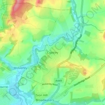 Mappa topografica Cookley, altitudine, rilievo