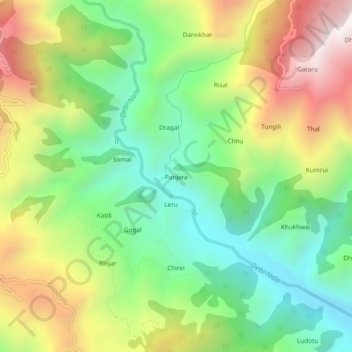 Mappa topografica Panjera, altitudine, rilievo