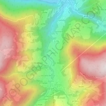 Mappa topografica Le Praz, altitudine, rilievo
