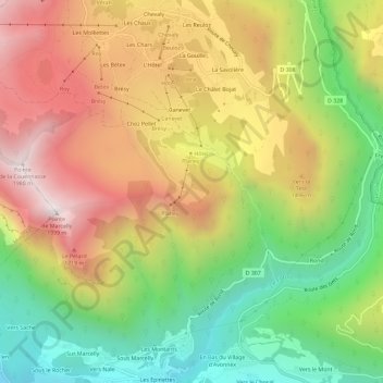 Mappa topografica Le Grand Planey, altitudine, rilievo