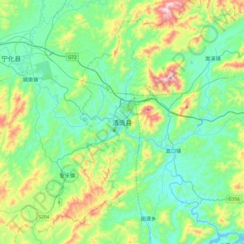 Mappa topografica 清流县, altitudine, rilievo
