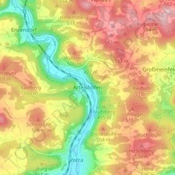 Mappa topografica Artelshofen, altitudine, rilievo