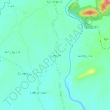 Mappa topografica Udaygiri, altitudine, rilievo