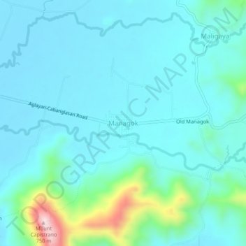 Mappa topografica Managok, altitudine, rilievo