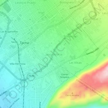 Mappa topografica Jesús María, altitudine, rilievo