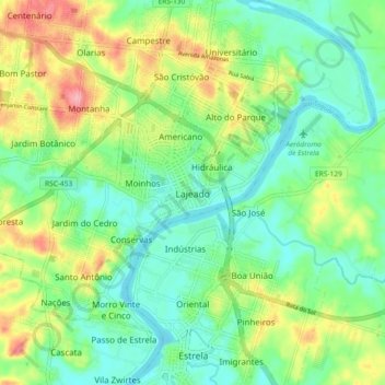 Mappa topografica Lajeado, altitudine, rilievo