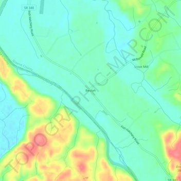 Mappa topografica Beulah, altitudine, rilievo