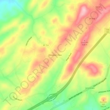 Mappa topografica Mountain View, altitudine, rilievo