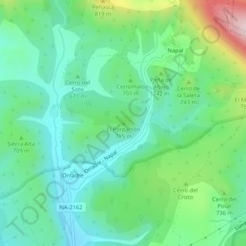 Mappa topografica El Pontarrón, altitudine, rilievo