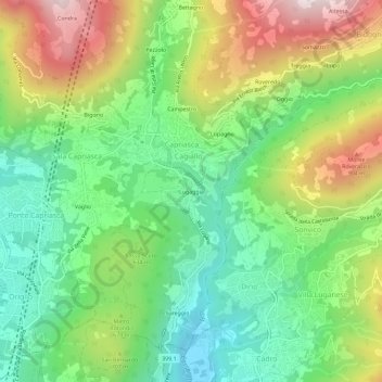 Mappa topografica Lugaggia, altitudine, rilievo